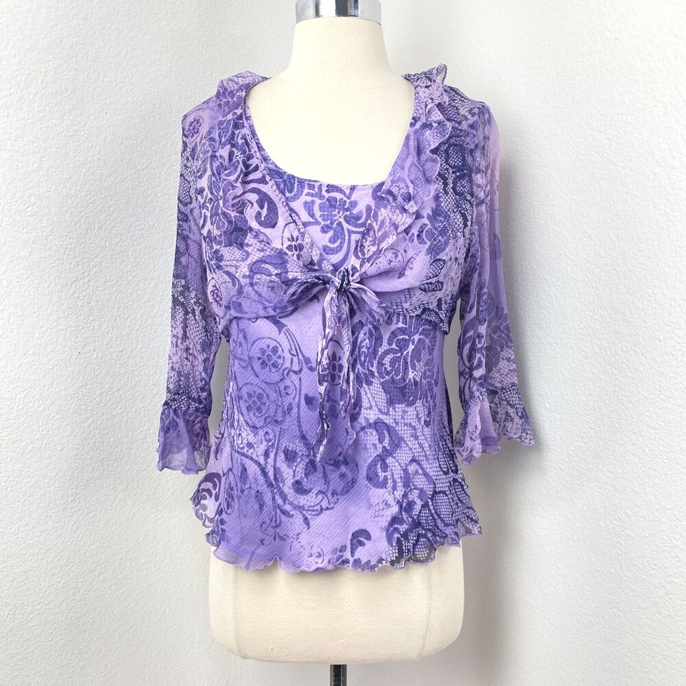 Vintage Y2K Purple Silk Blouse PL Layered Lightweight Boho Fairy Whimsy Goth